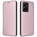 Xiaomi Redmi Note 12 4G PU-läder stativfodral kolfibertextur mobilskal med korthållare