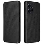 Xiaomi Redmi Note 12 4G PU-läder stativfodral kolfibertextur mobilskal med korthållare