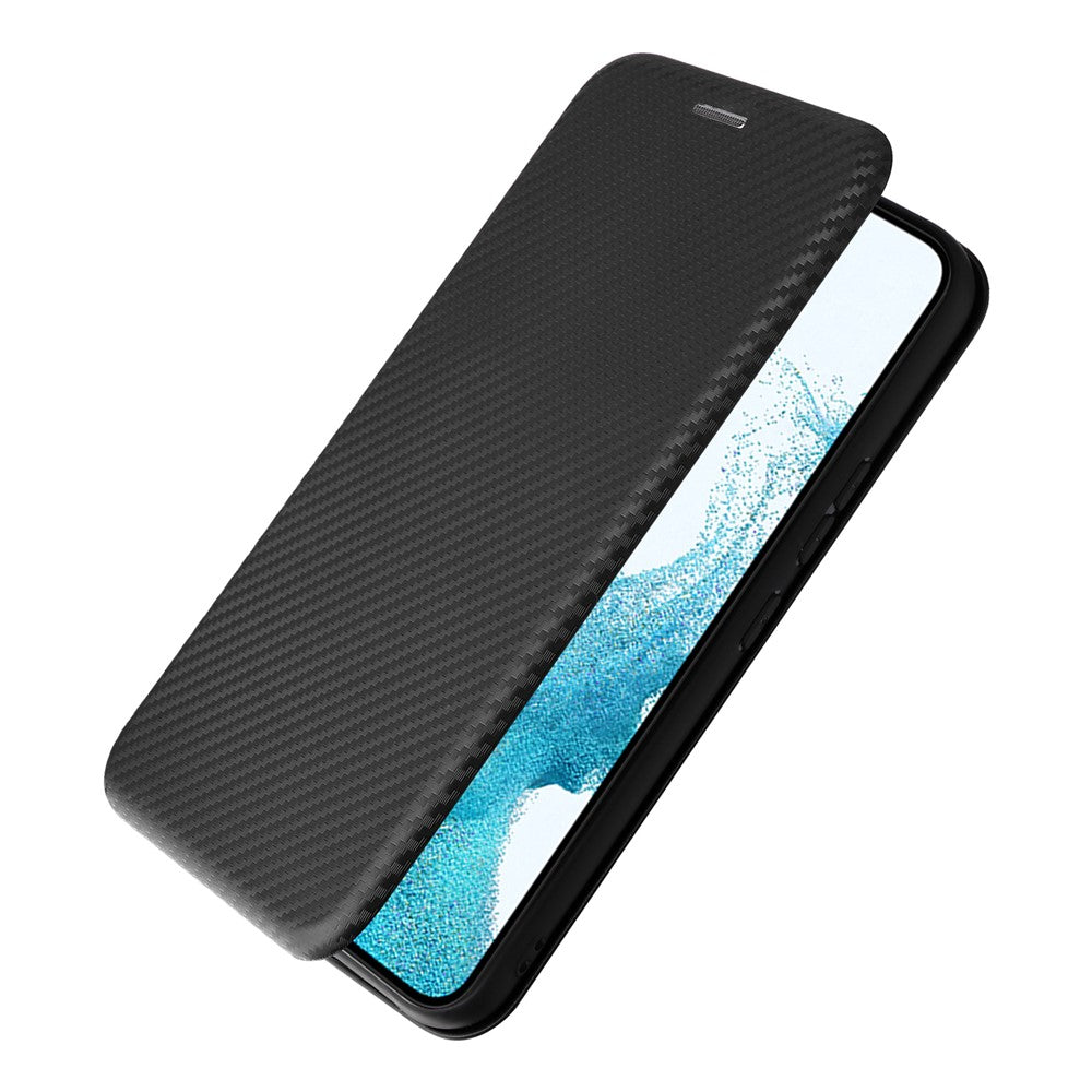 Samsung Galaxy A34 5G Kolfibertextur Läder Stativ mobilskal mobilskal med Kortplats