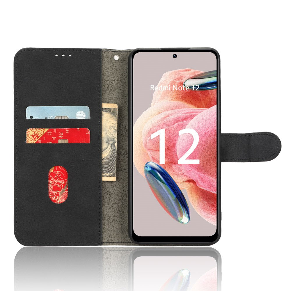 TPU+PU Leather Phone Case for Xiaomi Redmi Note 12 4G , Shockproof Stand Wallet Skin-touch Phone Cover