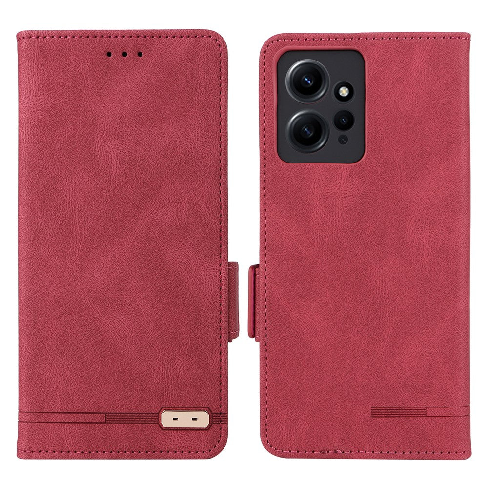 For Xiaomi Redmi Note 12 4G Hardware Decor Wallet Stand Cover Anti-scratch Magnetic PU Leather Anti-drop Case