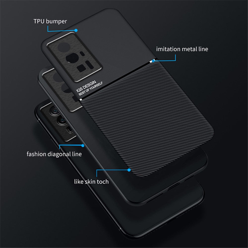 Xiaomi Poco F5 Pro 5G / Redmi K60 Pro 5G / K60 5G TPU-mobilcover i PU-læder med prægede linjer, faldsikring og stødbeskyttelse