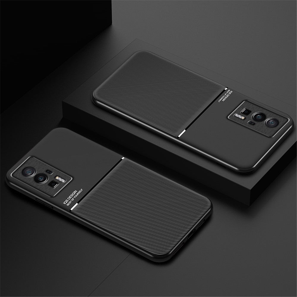 Xiaomi Poco F5 Pro 5G / Redmi K60 Pro 5G / K60 5G TPU-mobilcover i PU-læder med prægede linjer, faldsikring og stødbeskyttelse