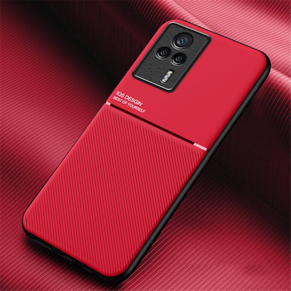 PU Leather TPU Case for Xiaomi Redmi K60E 5G Shockproof Case Lines Imprinted Anti-Drop Phone Cover