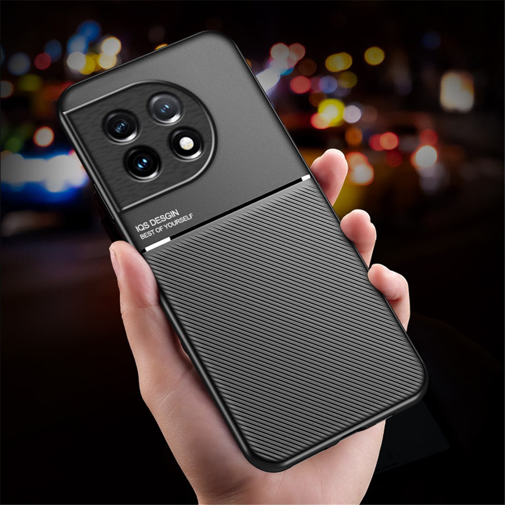 Slankt cover med præget linjemønster til OnePlus 11 5G, PU-læder og TPU, ridsefast mobilbeskyttelse