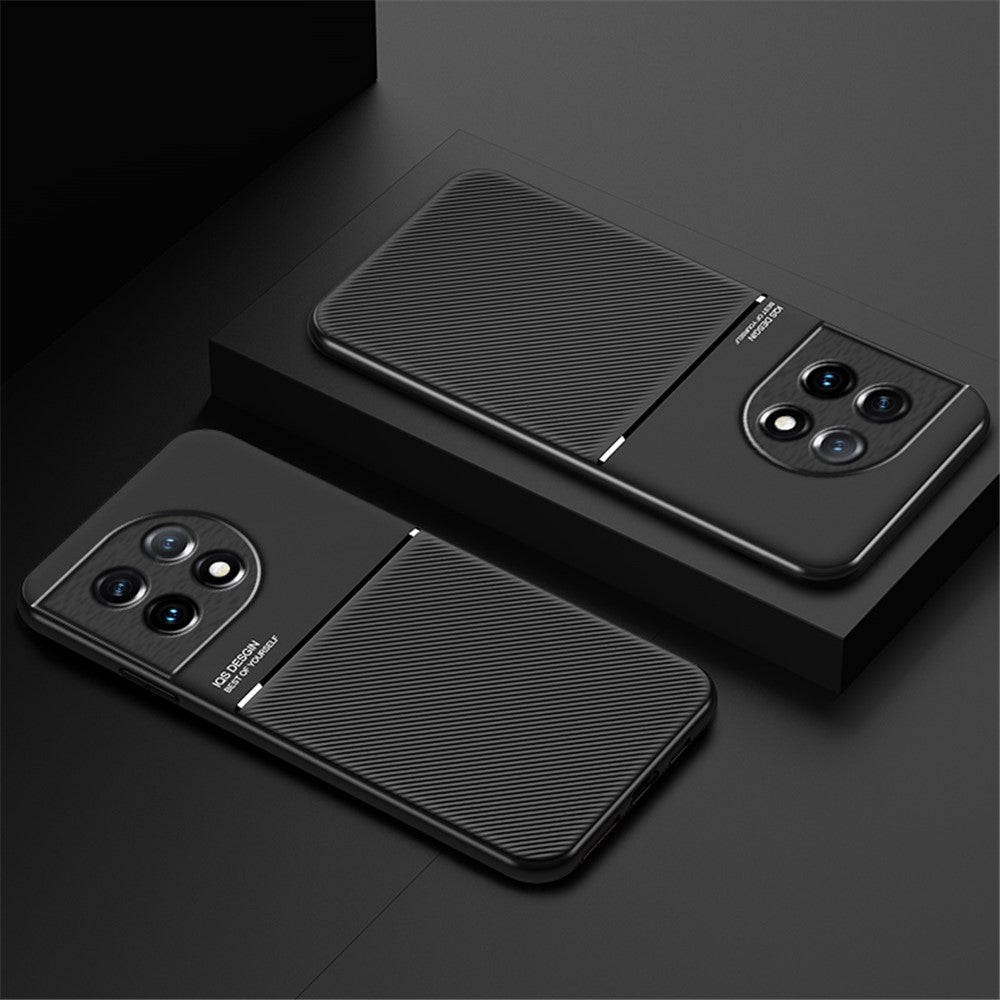 Slankt cover med præget linjemønster til OnePlus 11 5G, PU-læder og TPU, ridsefast mobilbeskyttelse