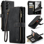 For Samsung Galaxy S23 Phone Cases with Strap CASEME C30 Zipper Multiple Card Holder PU Leather Cover