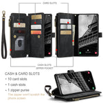 For Samsung Galaxy S23 Phone Cases with Strap CASEME C30 Zipper Multiple Card Holder PU Leather Cover