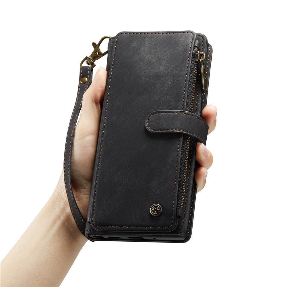 For Samsung Galaxy S23 Phone Cases with Strap CASEME C30 Zipper Multiple Card Holder PU Leather Cover