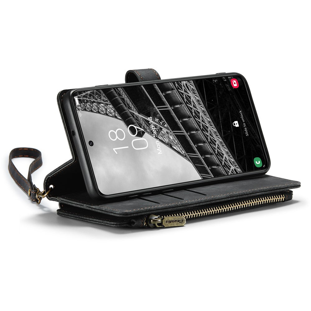 For Samsung Galaxy S23 Phone Cases with Strap CASEME C30 Zipper Multiple Card Holder PU Leather Cover