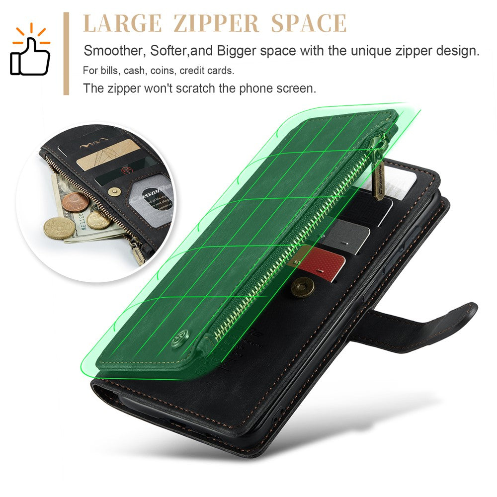 For Samsung Galaxy S23 Phone Cases with Strap CASEME C30 Zipper Multiple Card Holder PU Leather Cover