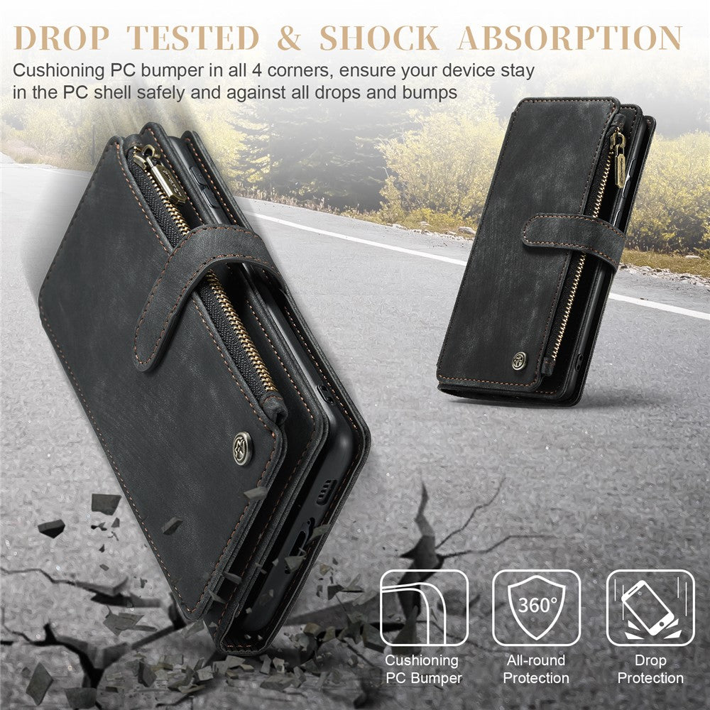 For Samsung Galaxy S23 Phone Cases with Strap CASEME C30 Zipper Multiple Card Holder PU Leather Cover