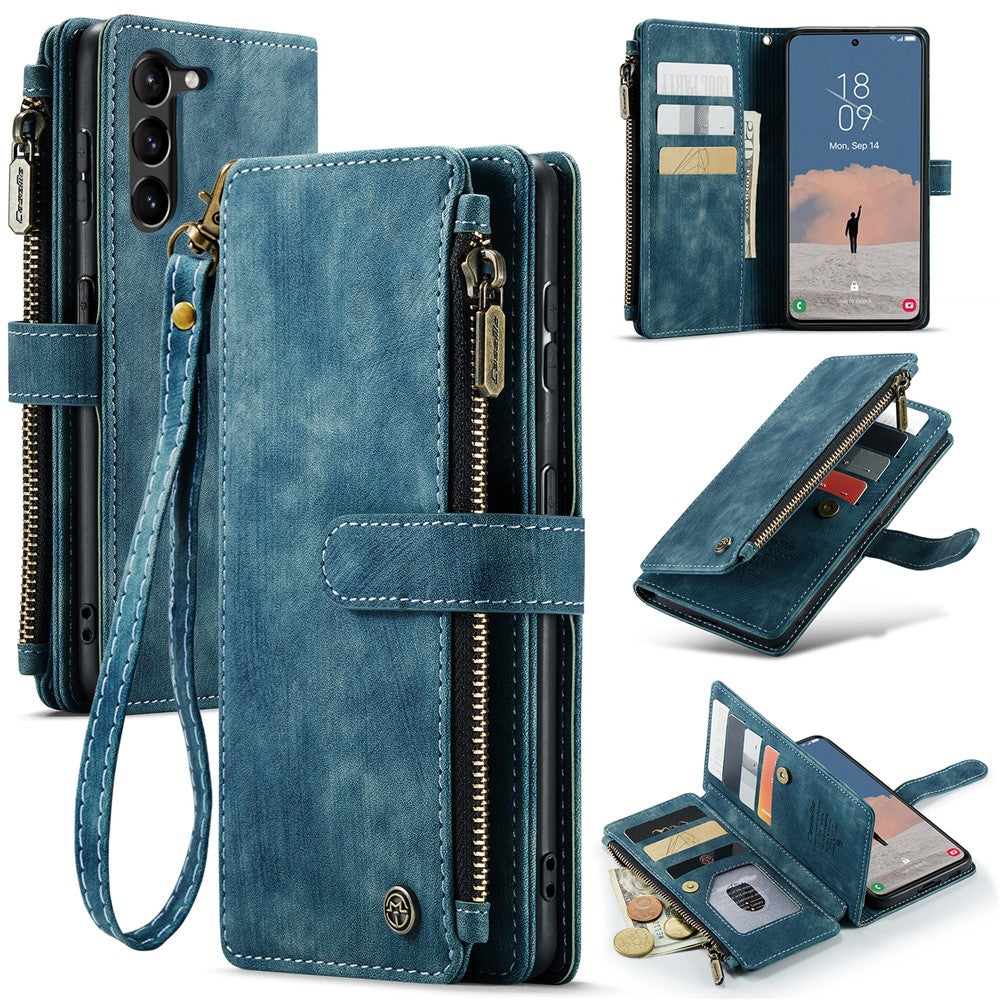 For Samsung Galaxy S23 Phone Cases with Strap CASEME C30 Zipper Multiple Card Holder PU Leather Cover