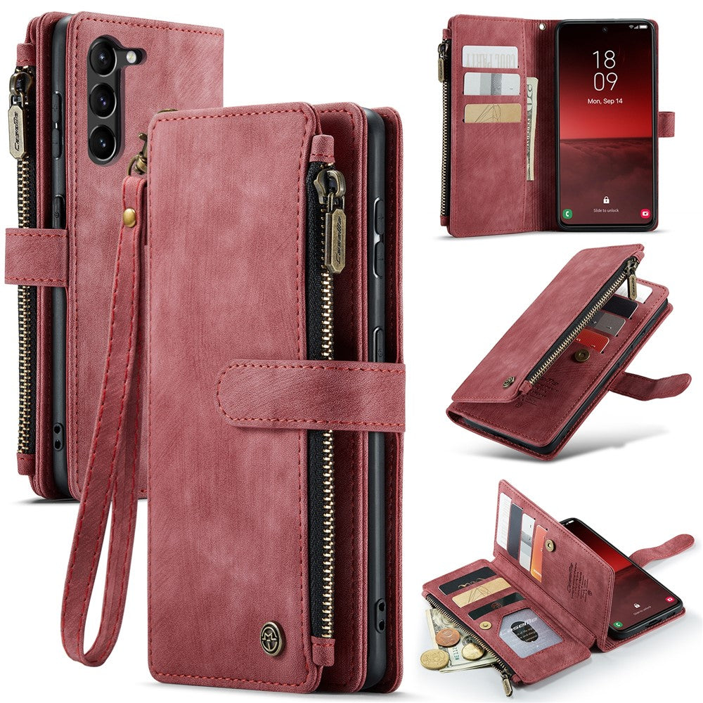 For Samsung Galaxy S23 Phone Cases with Strap CASEME C30 Zipper Multiple Card Holder PU Leather Cover