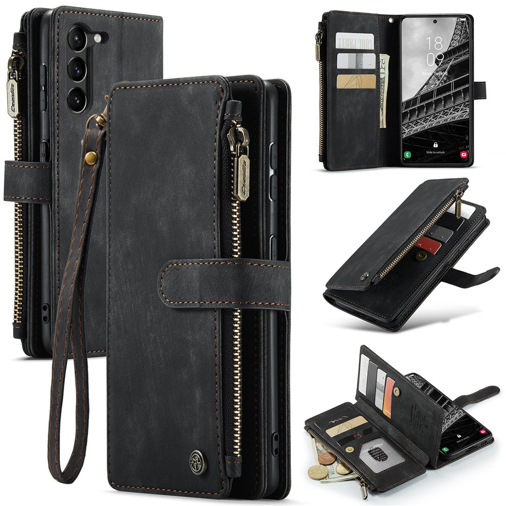For Samsung Galaxy S23+ Phone Cases with Strap CASEME C30 Zipper Multiple Card Holder PU Leather Cover