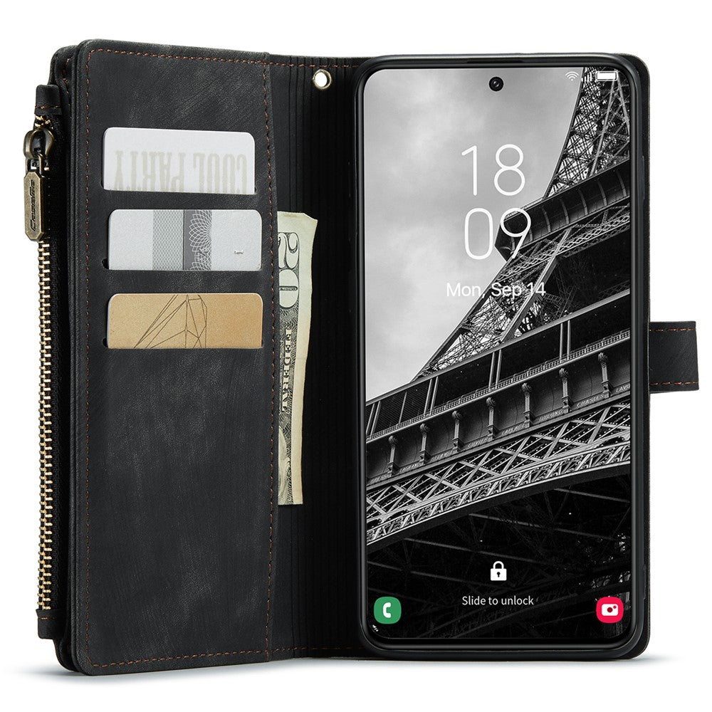 For Samsung Galaxy S23+ Phone Cases with Strap CASEME C30 Zipper Multiple Card Holder PU Leather Cover