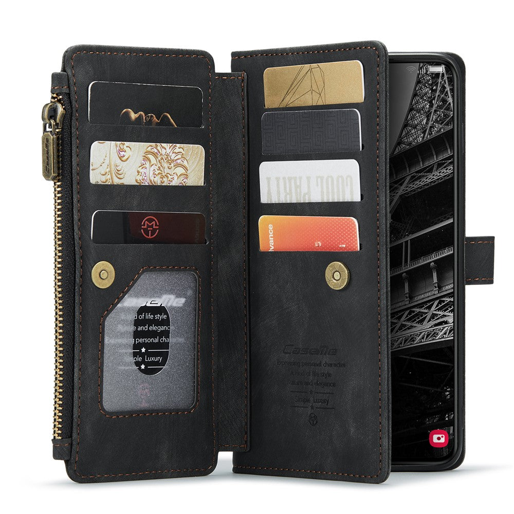 For Samsung Galaxy S23+ Phone Cases with Strap CASEME C30 Zipper Multiple Card Holder PU Leather Cover