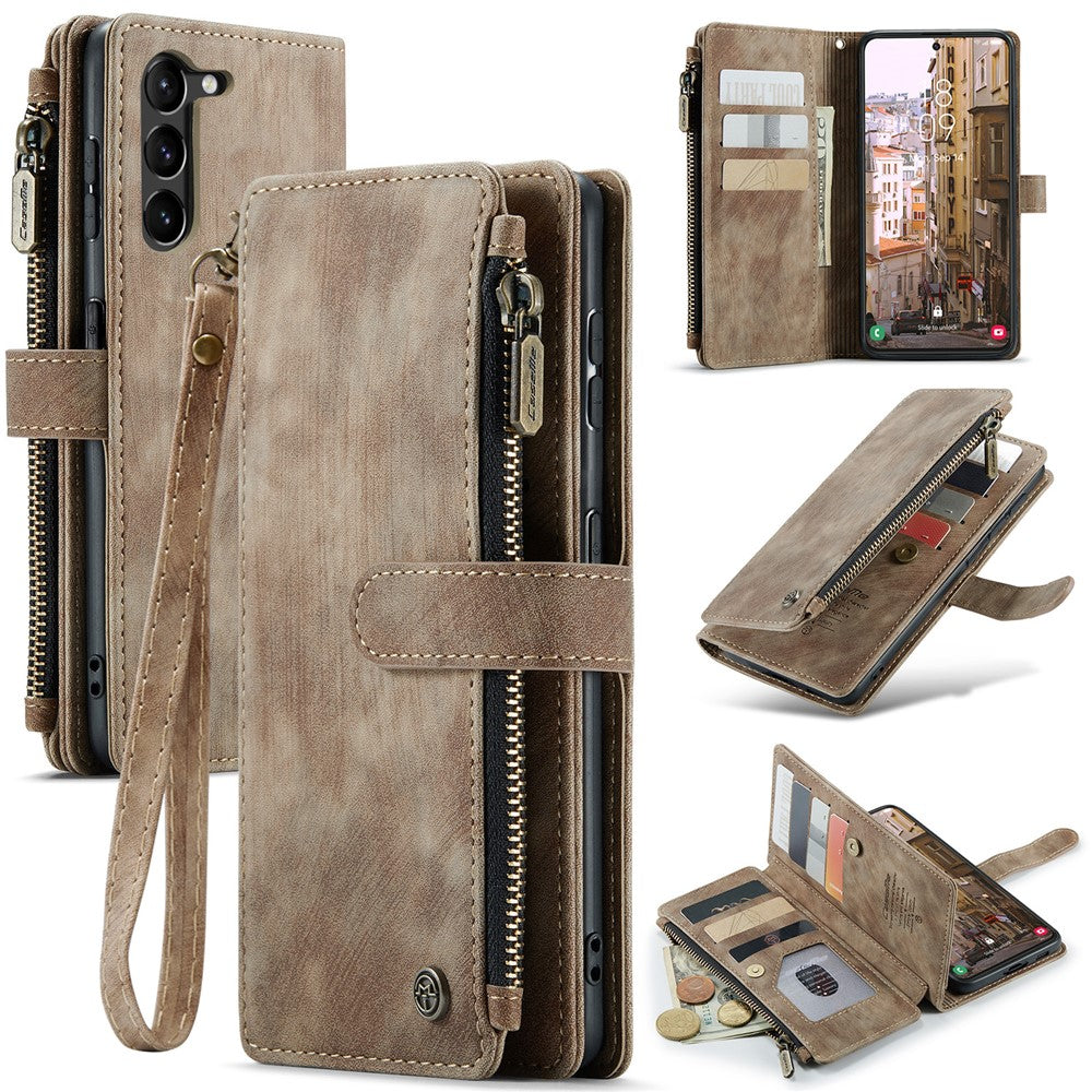 For Samsung Galaxy S23+ Phone Cases with Strap CASEME C30 Zipper Multiple Card Holder PU Leather Cover
