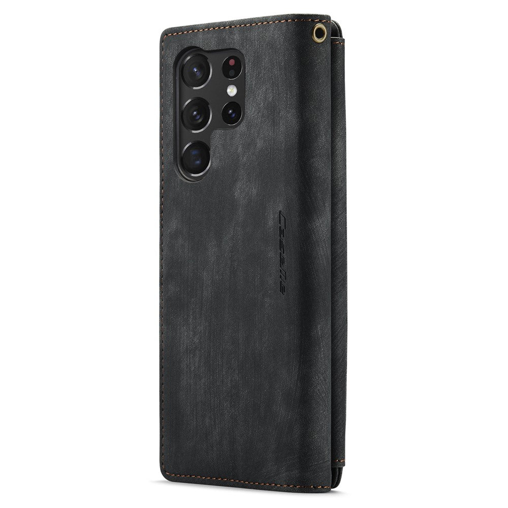 Til Samsung Galaxy S23 Ultra-telefonetuier med rem CASEME C30 lynlås, flere kortlommer, PU-lædercover