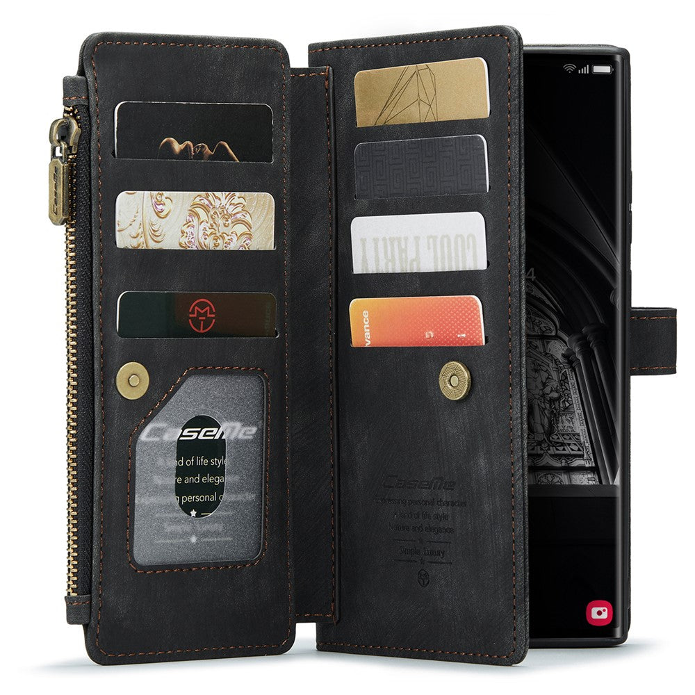Til Samsung Galaxy S23 Ultra-telefonetuier med rem CASEME C30 lynlås, flere kortlommer, PU-lædercover