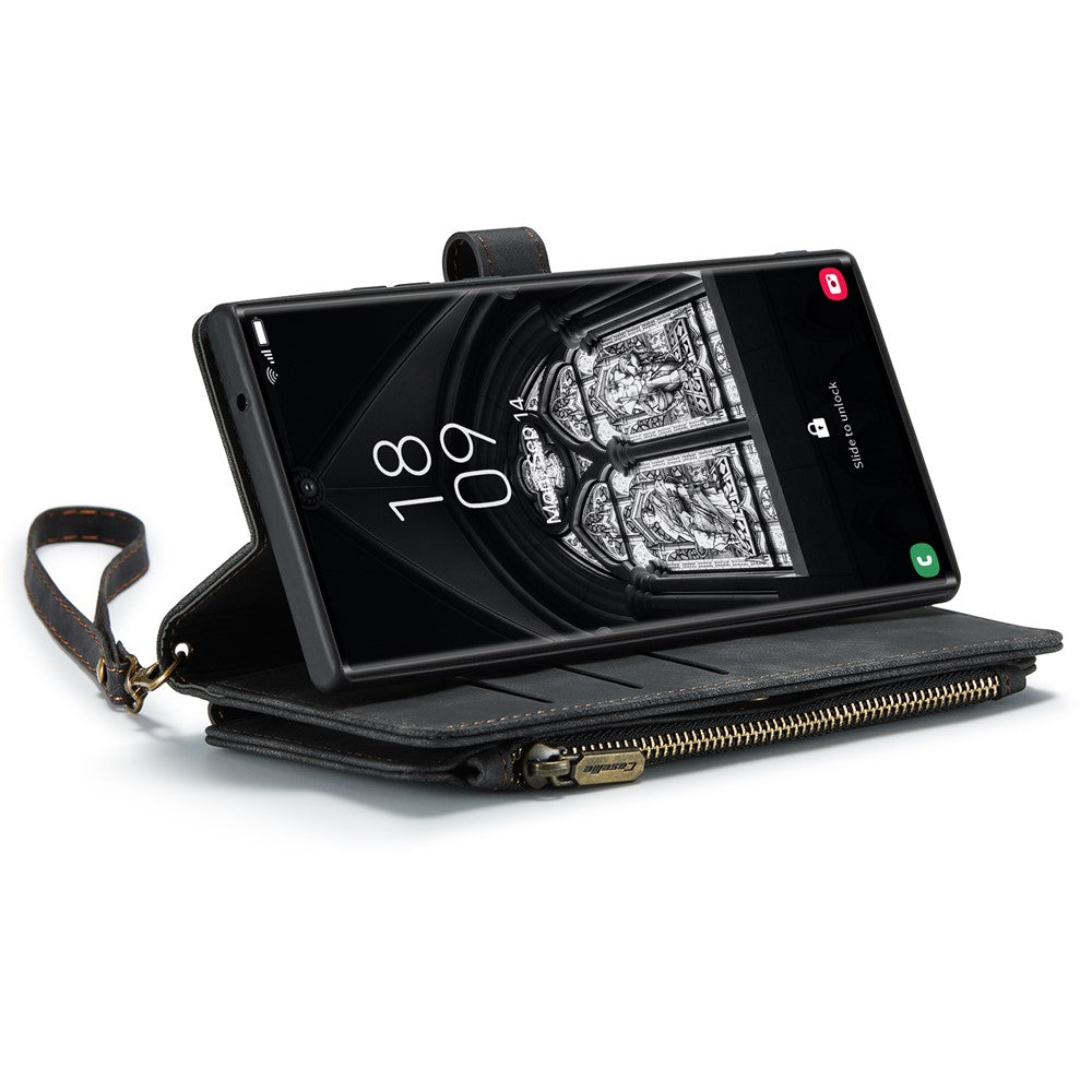 Til Samsung Galaxy S23 Ultra-telefonetuier med rem CASEME C30 lynlås, flere kortlommer, PU-lædercover