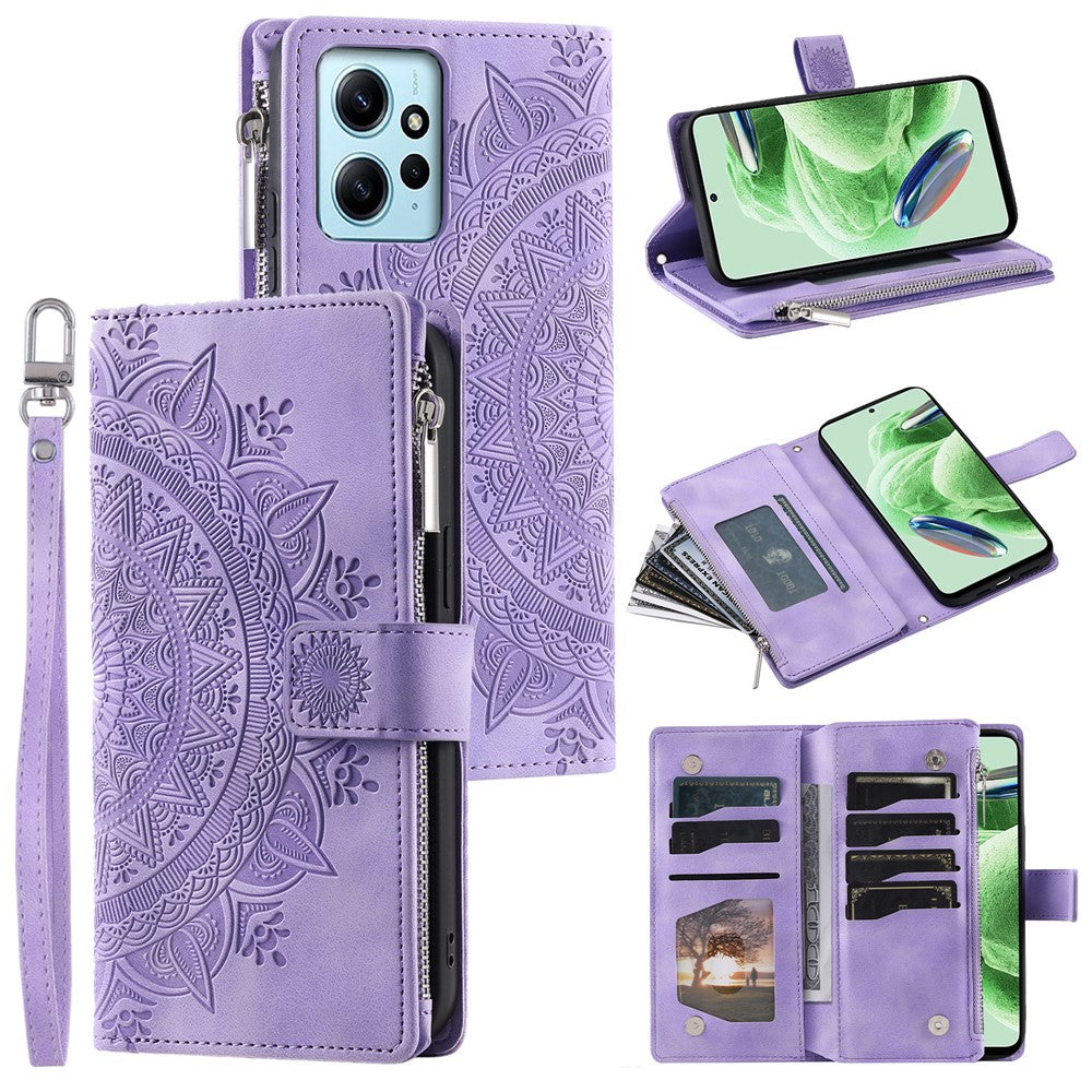 For Xiaomi Redmi Note 12 4G Leather Flip Cover Mandala Flower Pattern Wallet Phone Case