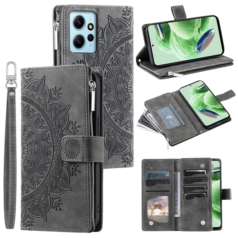 For Xiaomi Redmi Note 12 4G Leather Flip Cover Mandala Flower Pattern Wallet Phone Case