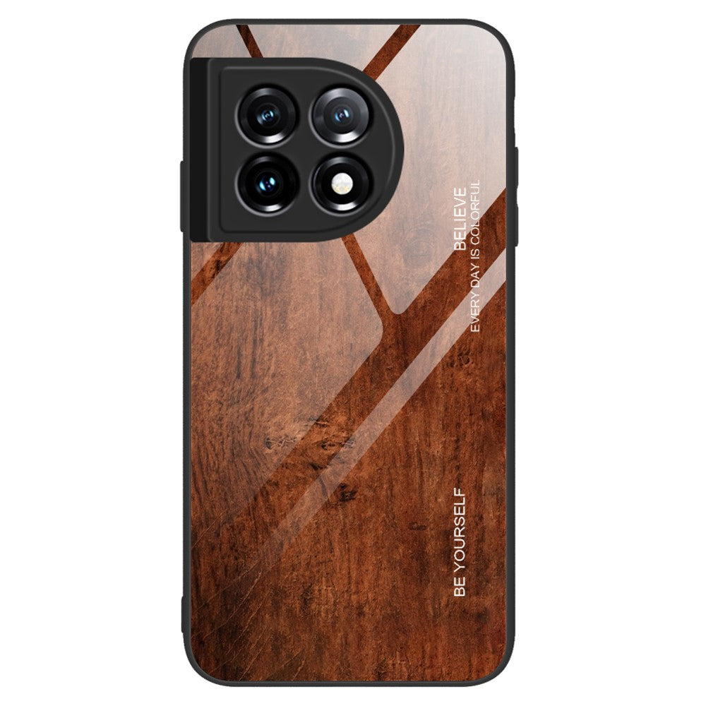 OnePlus 11 5G Trämönster Fallskyddande mobilskal Härdat Glas + TPU Skyddsfodral