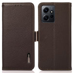 KHAZNEH För Xiaomi Redmi Note 12 4G Äkta Läderfodral RFID-blockerande stativ Plånboksfodral