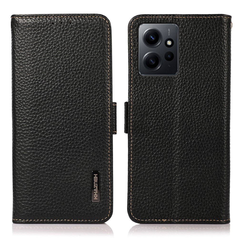 KHAZNEH For Xiaomi Redmi Note 12 4G Genuine Leather Case  RFID Blocking Stand Wallet Phone Cover