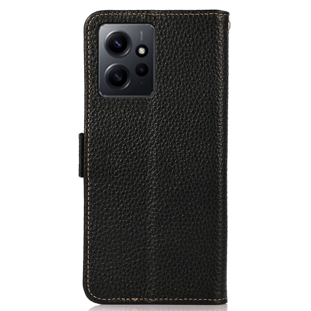 KHAZNEH For Xiaomi Redmi Note 12 4G Genuine Leather Case  RFID Blocking Stand Wallet Phone Cover