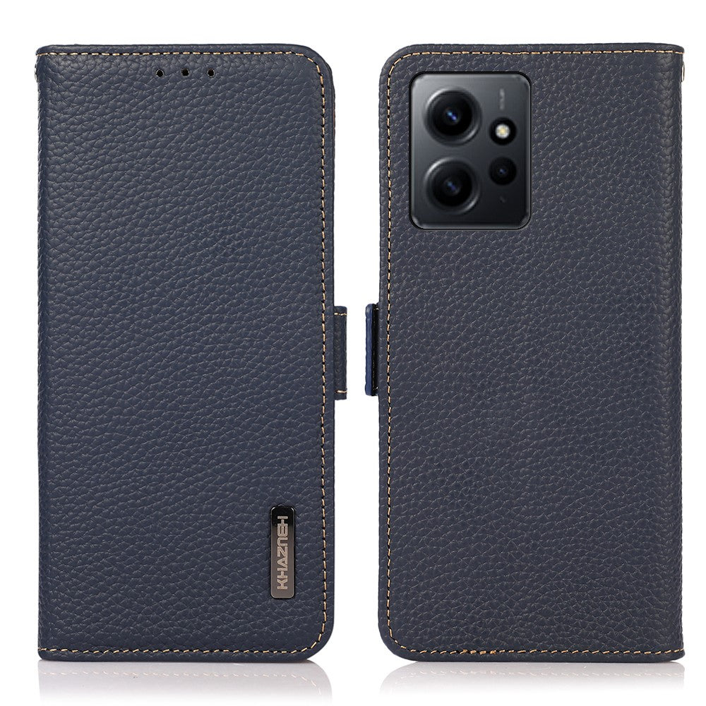 KHAZNEH För Xiaomi Redmi Note 12 4G Äkta Läderfodral RFID-blockerande stativ Plånboksfodral