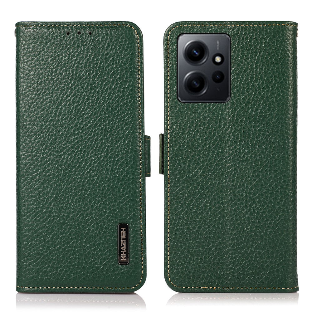 KHAZNEH For Xiaomi Redmi Note 12 4G Genuine Leather Case  RFID Blocking Stand Wallet Phone Cover