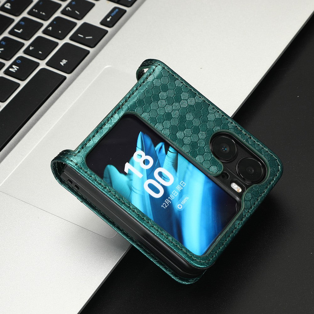 Folding Phone Leather Case for Oppo Find N2 Flip 5G , Dot Pattern Imprinted Card Holder Phone Cover