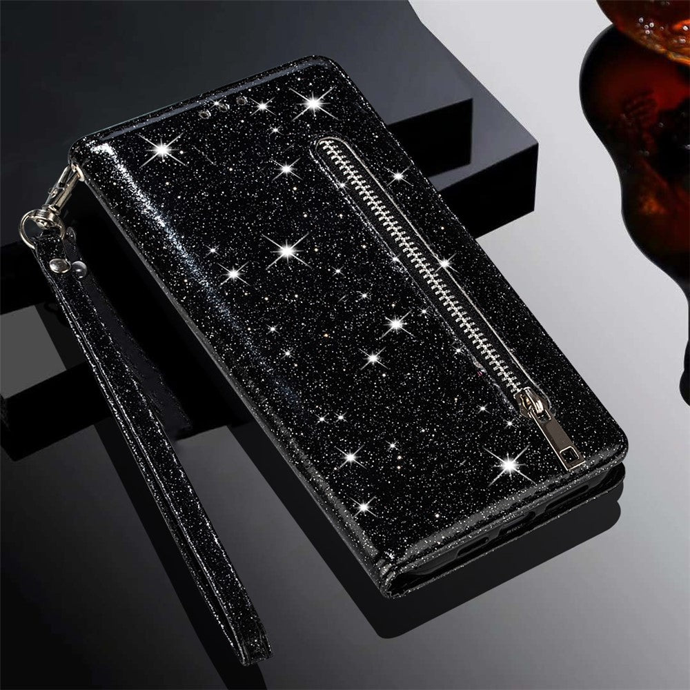 For Xiaomi 13 Lite / Civi 2 5G Glittery Leather Phone Stand Case Zippered Wallet Phone Cover