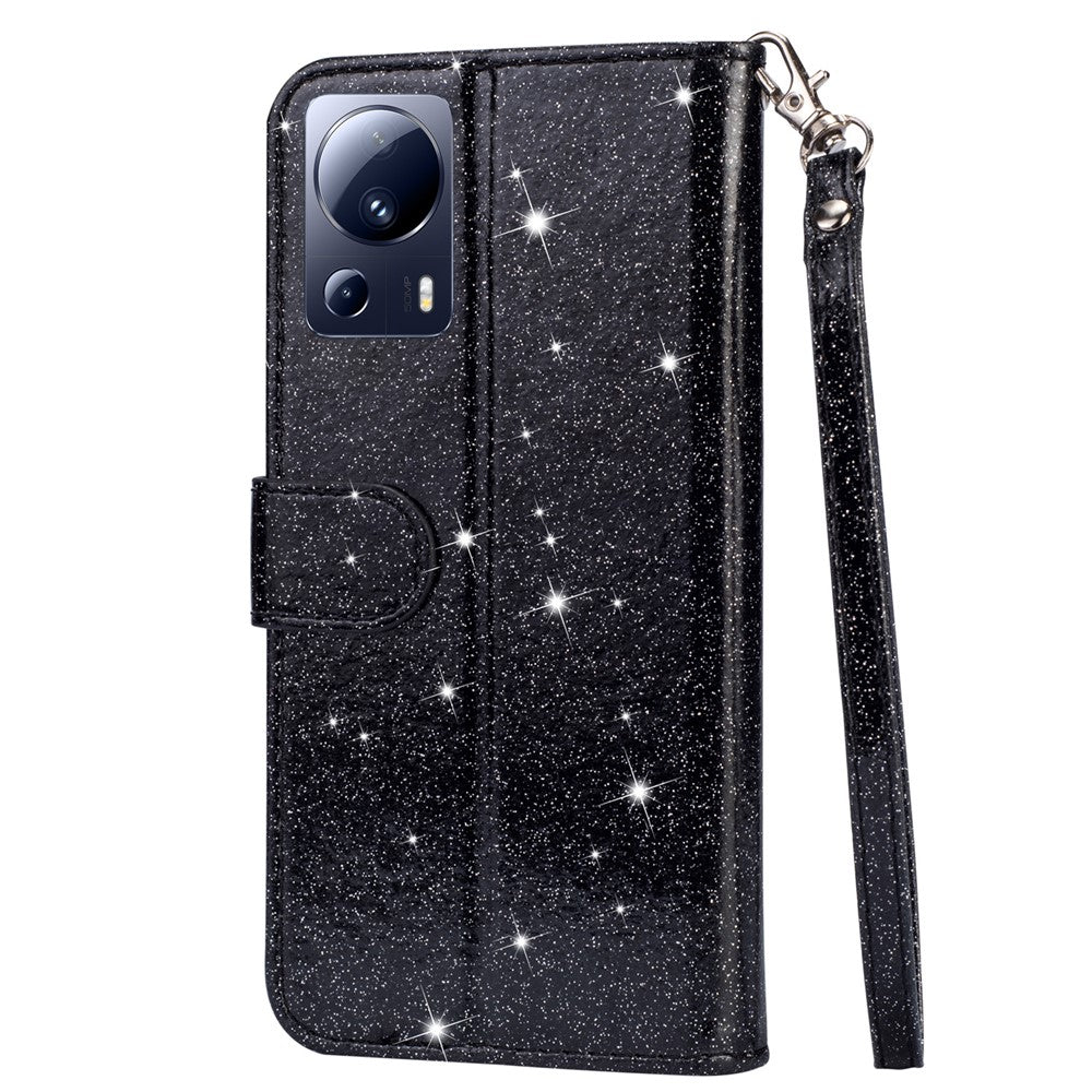 For Xiaomi 13 Lite / Civi 2 5G Glittery Leather Phone Stand Case Zippered Wallet Phone Cover