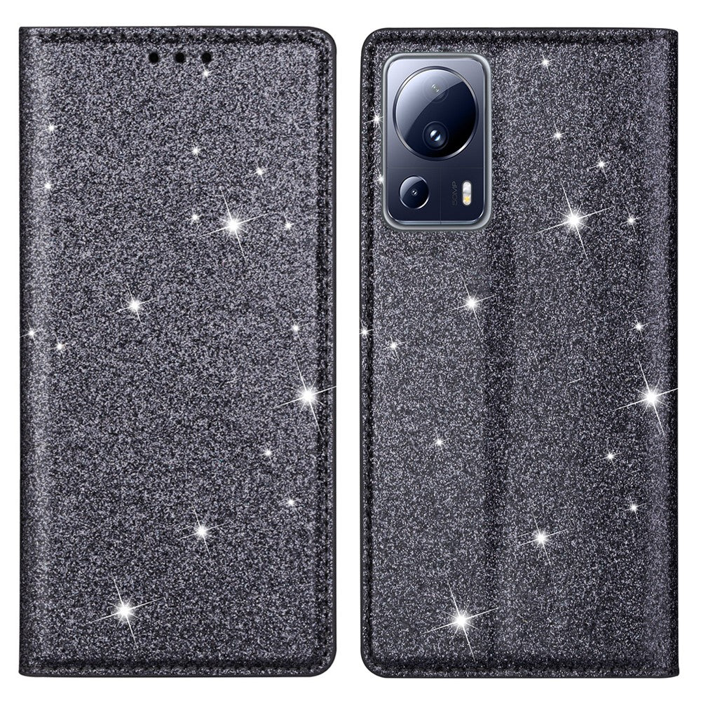 Xiaomi 13 Lite / Civi 2 5G PU-läder glittermobilskal stativ mobilmobilfodral med korthållare
