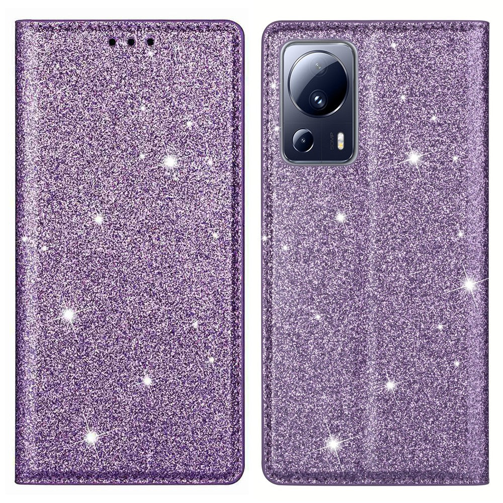 Xiaomi 13 Lite / Civi 2 5G PU-läder glittermobilskal stativ mobilmobilfodral med korthållare