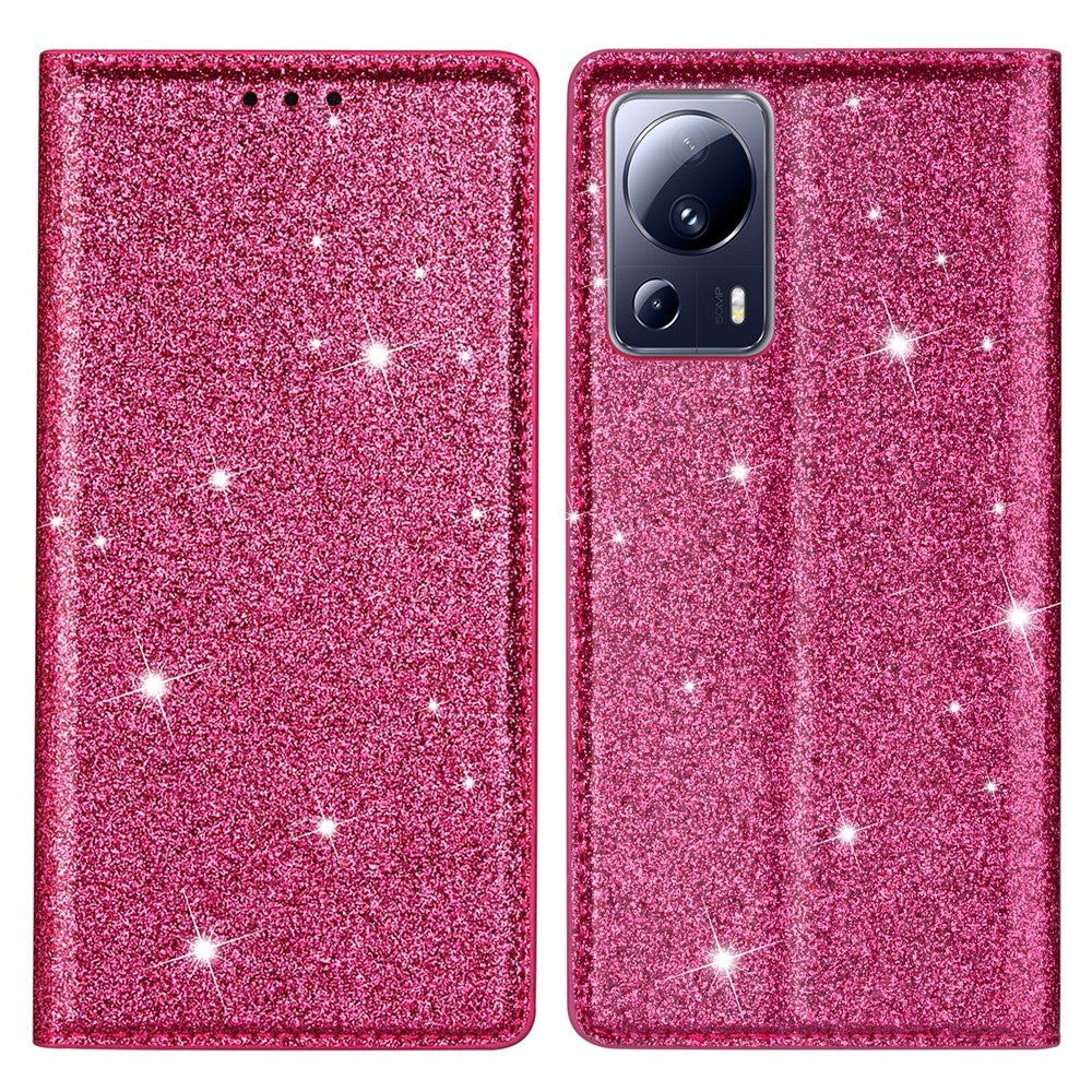 Xiaomi 13 Lite / Civi 2 5G PU-läder glittermobilskal stativ mobilmobilfodral med korthållare