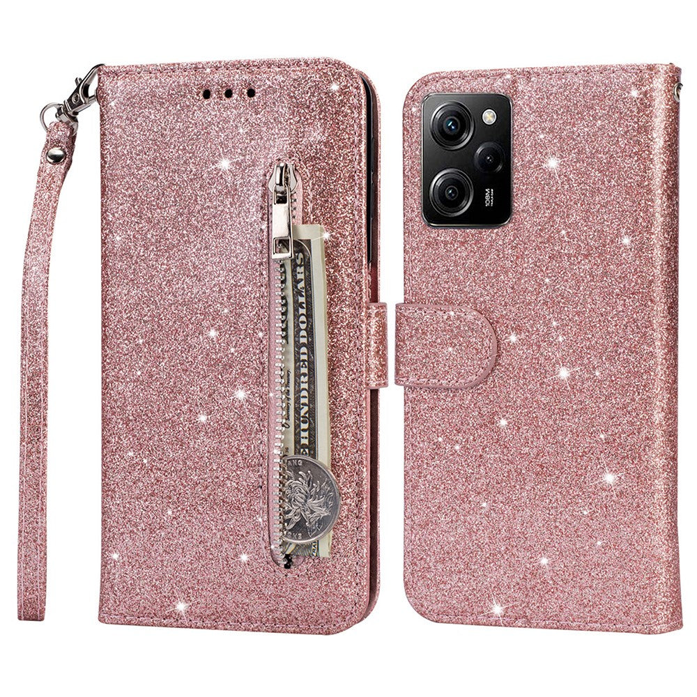 For Xiaomi Poco X5 Pro 5G / Redmi Note 12 Pro Speed 5G / Note 12 Pro 5G Glittery Phone Case PU Leather Zippered Wallet Cover