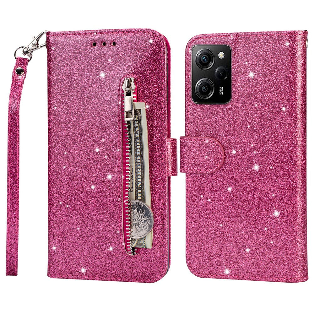 For Xiaomi Poco X5 Pro 5G / Redmi Note 12 Pro Speed 5G / Note 12 Pro 5G Glittery Phone Case PU Leather Zippered Wallet Cover