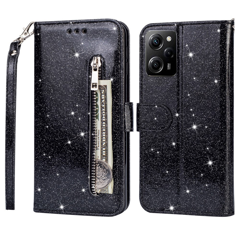 For Xiaomi Poco X5 Pro 5G / Redmi Note 12 Pro Speed 5G / Note 12 Pro 5G Glittery Phone Case PU Leather Zippered Wallet Cover