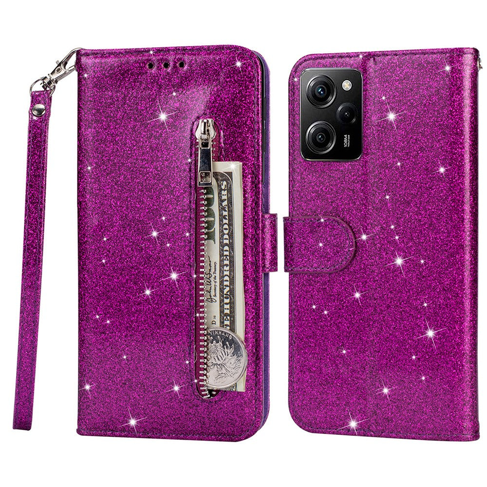 For Xiaomi Poco X5 Pro 5G / Redmi Note 12 Pro Speed 5G / Note 12 Pro 5G Glittery Phone Case PU Leather Zippered Wallet Cover