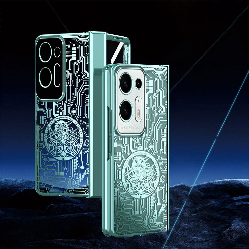 For Oppo Find N2 5G Mechanical Legend Series Electroplating PC Folding Phone Case Cover with Tempered Glass Film