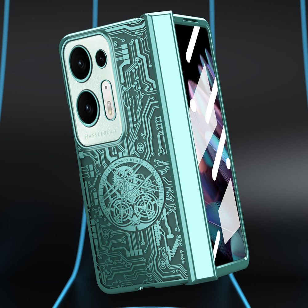 For Oppo Find N2 5G Mechanical Legend Series Electroplating PC Folding Phone Case Cover with Tempered Glass Film