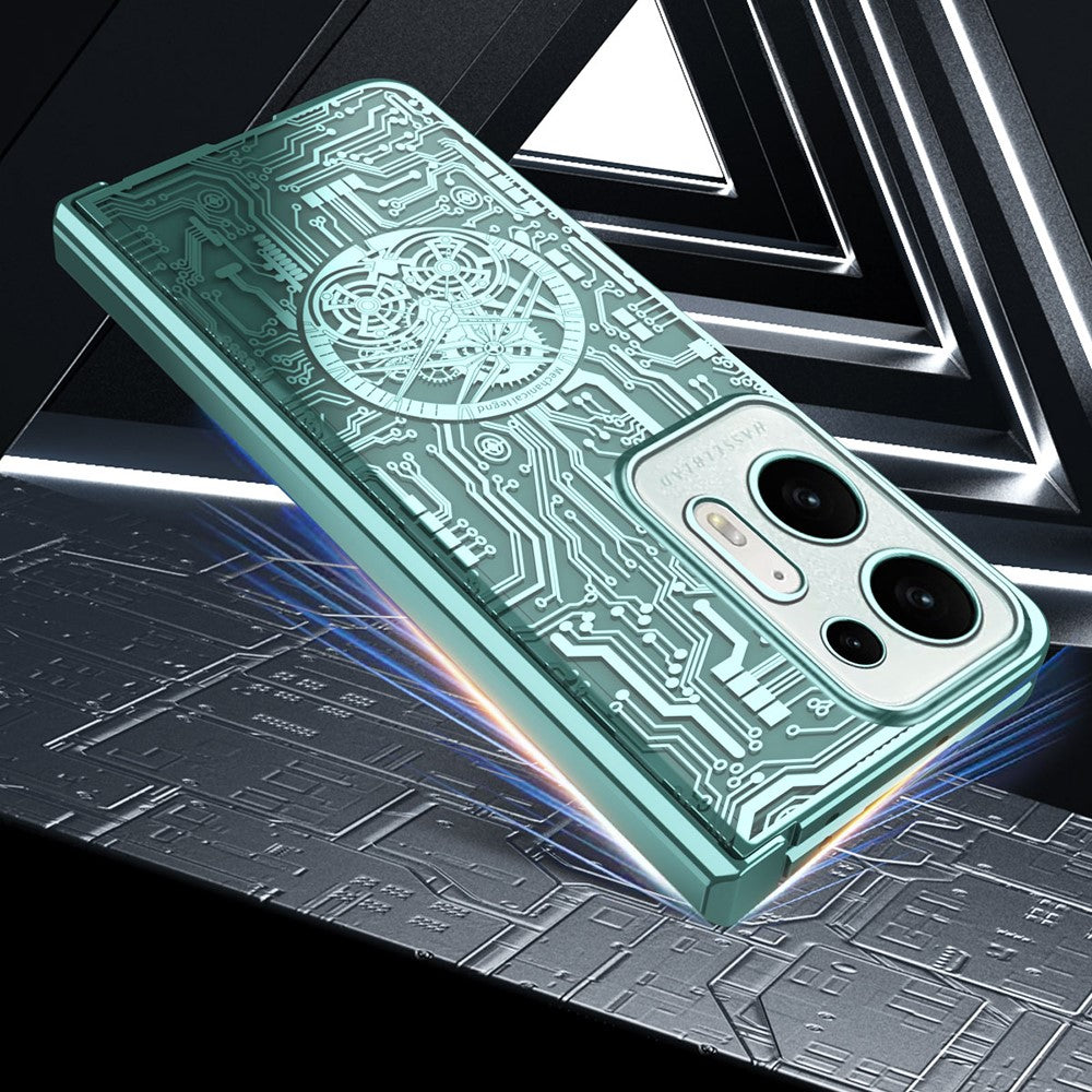 For Oppo Find N2 5G Mechanical Legend Series Electroplating PC Folding Phone Case Cover with Tempered Glass Film