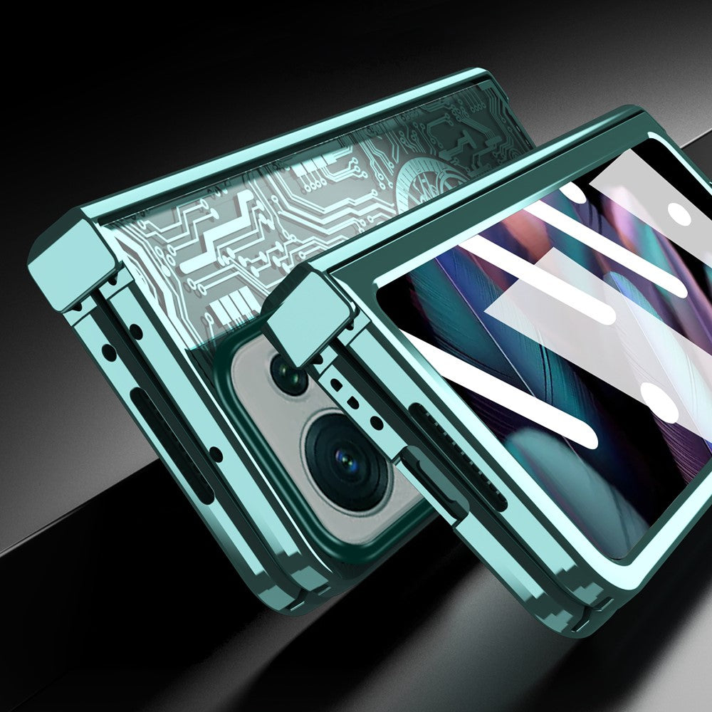 For Oppo Find N2 5G Mechanical Legend Series Electroplating PC Folding Phone Case Cover with Tempered Glass Film
