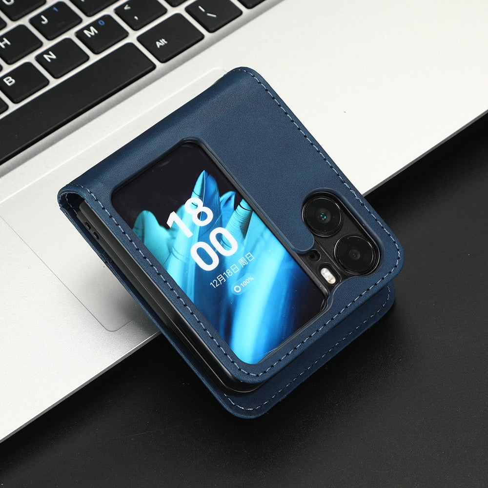 Skin-Touch Phone Case for Oppo Find N2 Flip 5G Separable Design Leather Coated PC Cover with Wallet