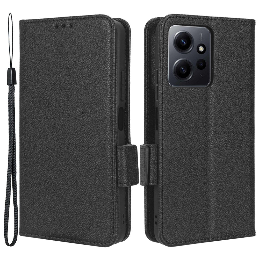 Xiaomi Redmi Note 12 4G PU-läderskyddsfodral Litchi-textur Flip Book Stand plånboksfodral