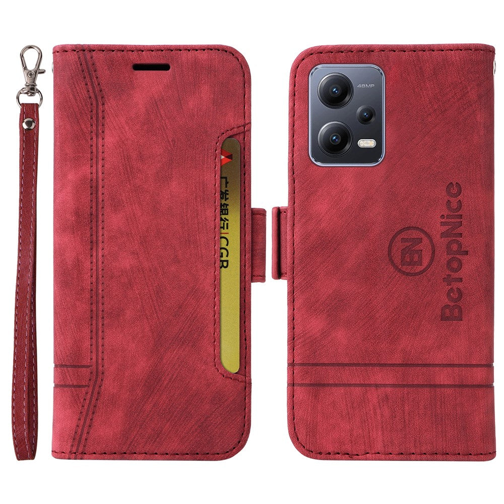 BETOPNICE 001 mobilskal till Xiaomi Redmi Note 12 5G (Global) / (Indien) / (Kina) / Poco X5 5G / Plånboksfodral i PU-läder med tryckta linjesömmar